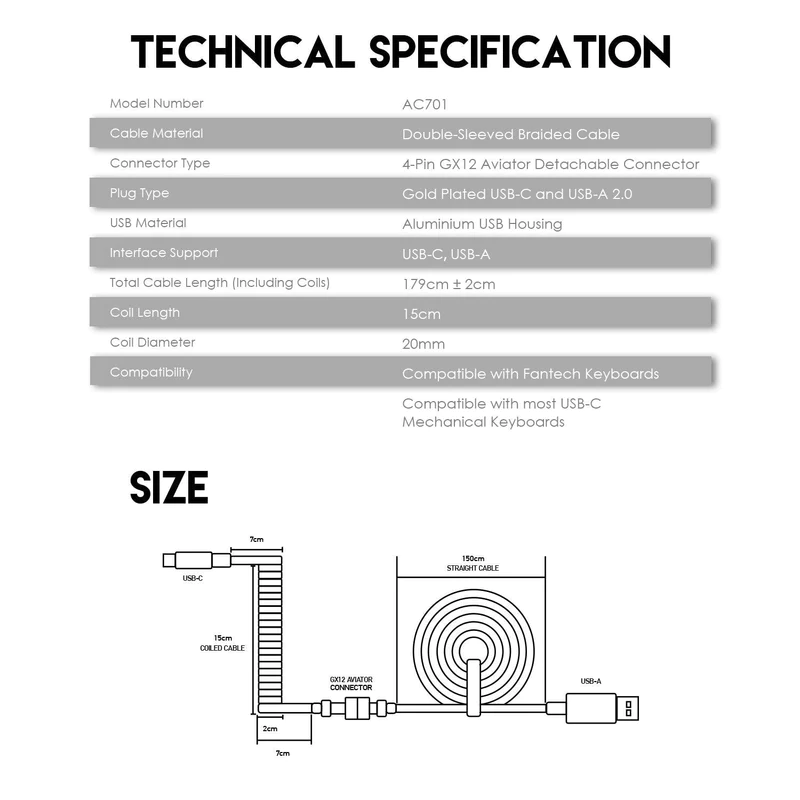 FANTECH AC701 COILED CABLE FANTECH AC701 COILED CABLE
